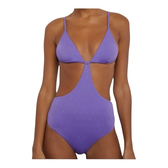 ONIA Rose cutout crystal-embellished swimsuit in Ultraviolet NWT